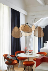 Natural Bamboo Screen Cannage Rattan Chandelier Retro Industrial Suspension Light