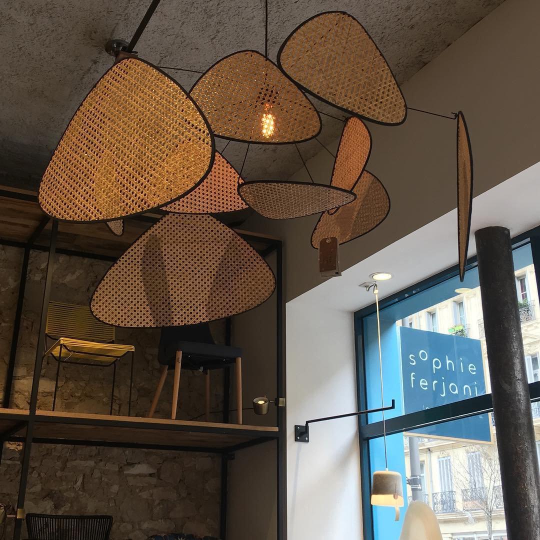 Natural Bamboo Screen Cannage Rattan Chandelier Retro Industrial Suspension Light
