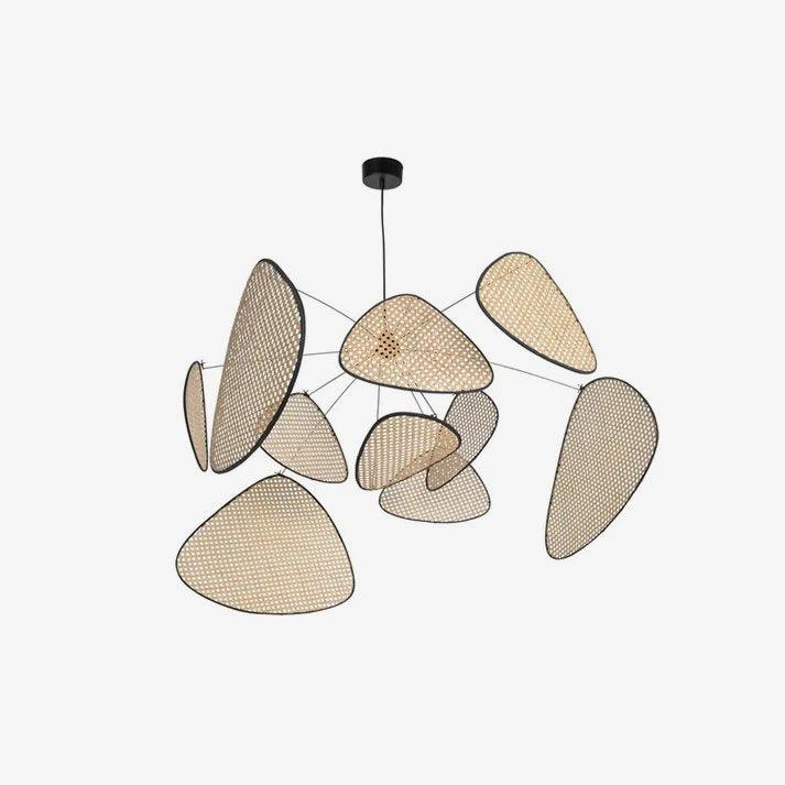 Natural Bamboo Screen Cannage Rattan Chandelier Retro Industrial Suspension Light