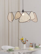 Natural Bamboo Screen Cannage Rattan Chandelier Retro Industrial Suspension Light