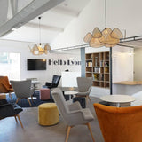 Natural Bamboo Screen Cannage Rattan Chandelier Retro Industrial Suspension Light