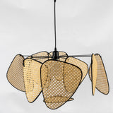 Natural Bamboo Screen Cannage Rattan Chandelier Retro Industrial Suspension Light