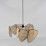 Natural Bamboo Screen Cannage Rattan Chandelier Retro Industrial Suspension Light