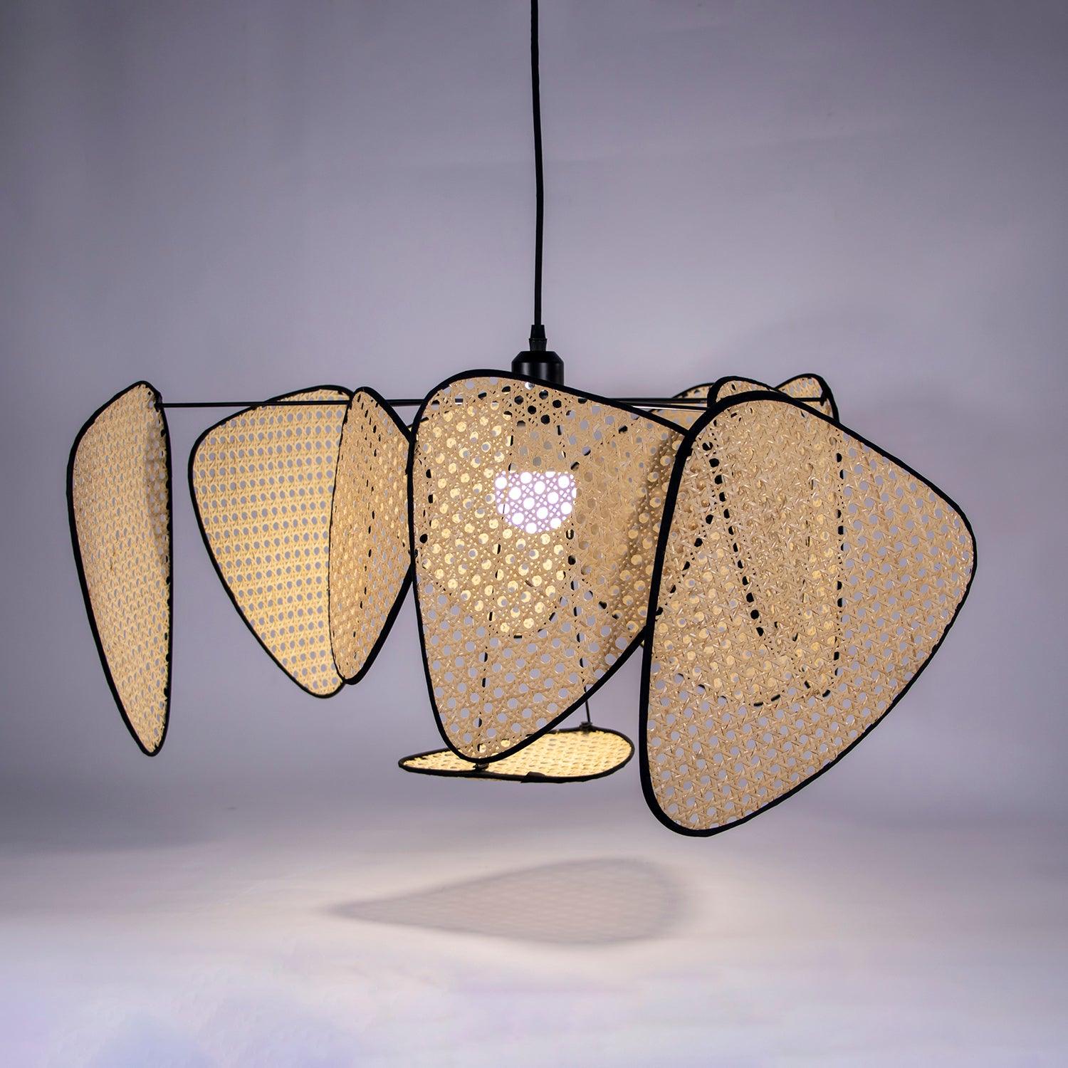 Natural Bamboo Screen Cannage Rattan Chandelier Retro Industrial Suspension Light