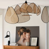 Natural Bamboo Screen Cannage Rattan Chandelier Retro Industrial Suspension Light