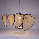 Natural Bamboo Screen Cannage Rattan Chandelier Retro Industrial Suspension Light