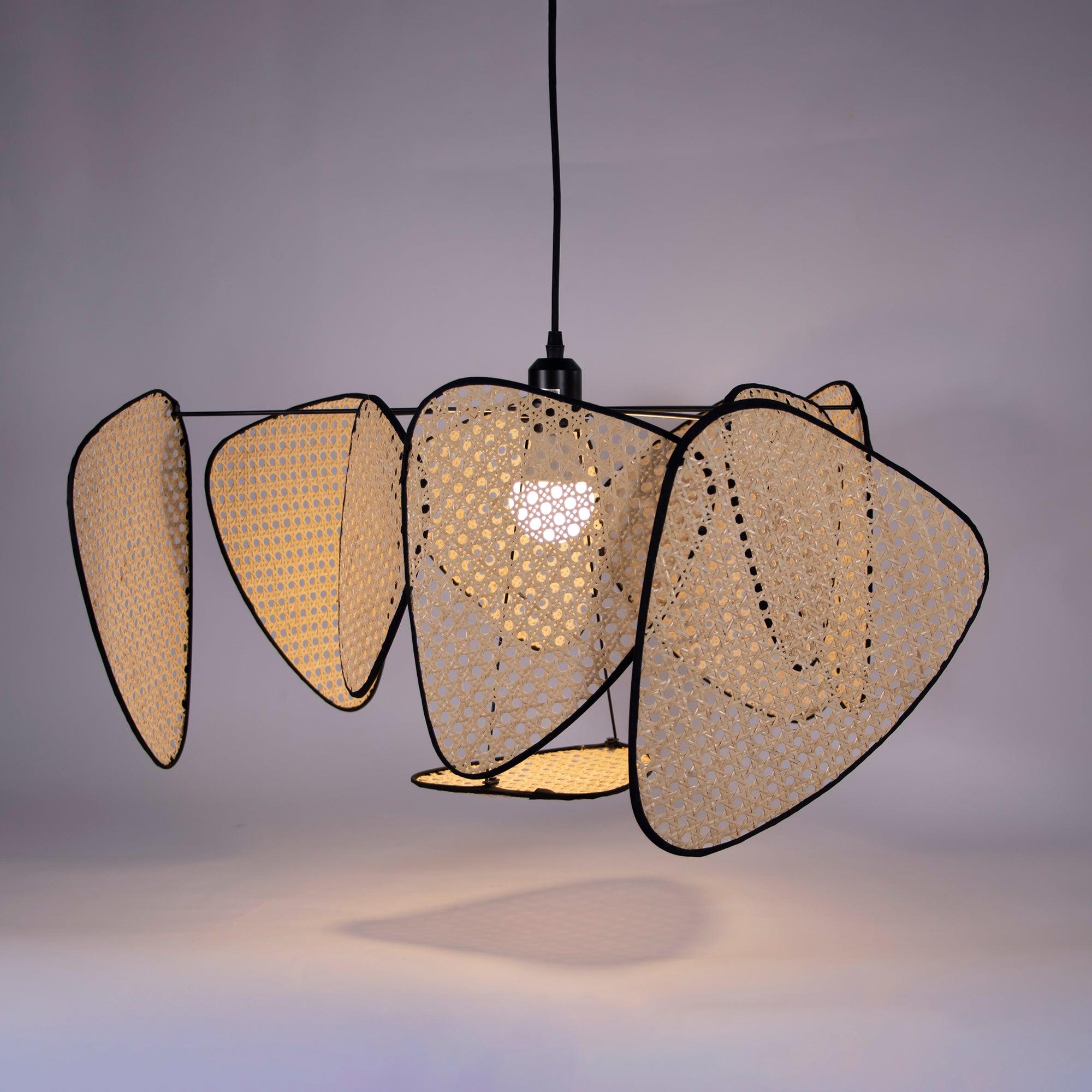 Natural Bamboo Screen Cannage Rattan Chandelier Retro Industrial Suspension Light