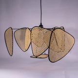 Natural Bamboo Screen Cannage Rattan Chandelier Retro Industrial Suspension Light