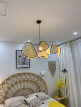 Natural Bamboo Screen Cannage Rattan Chandelier Retro Industrial Suspension Light