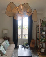 Natural Bamboo Screen Cannage Rattan Chandelier Retro Industrial Suspension Light