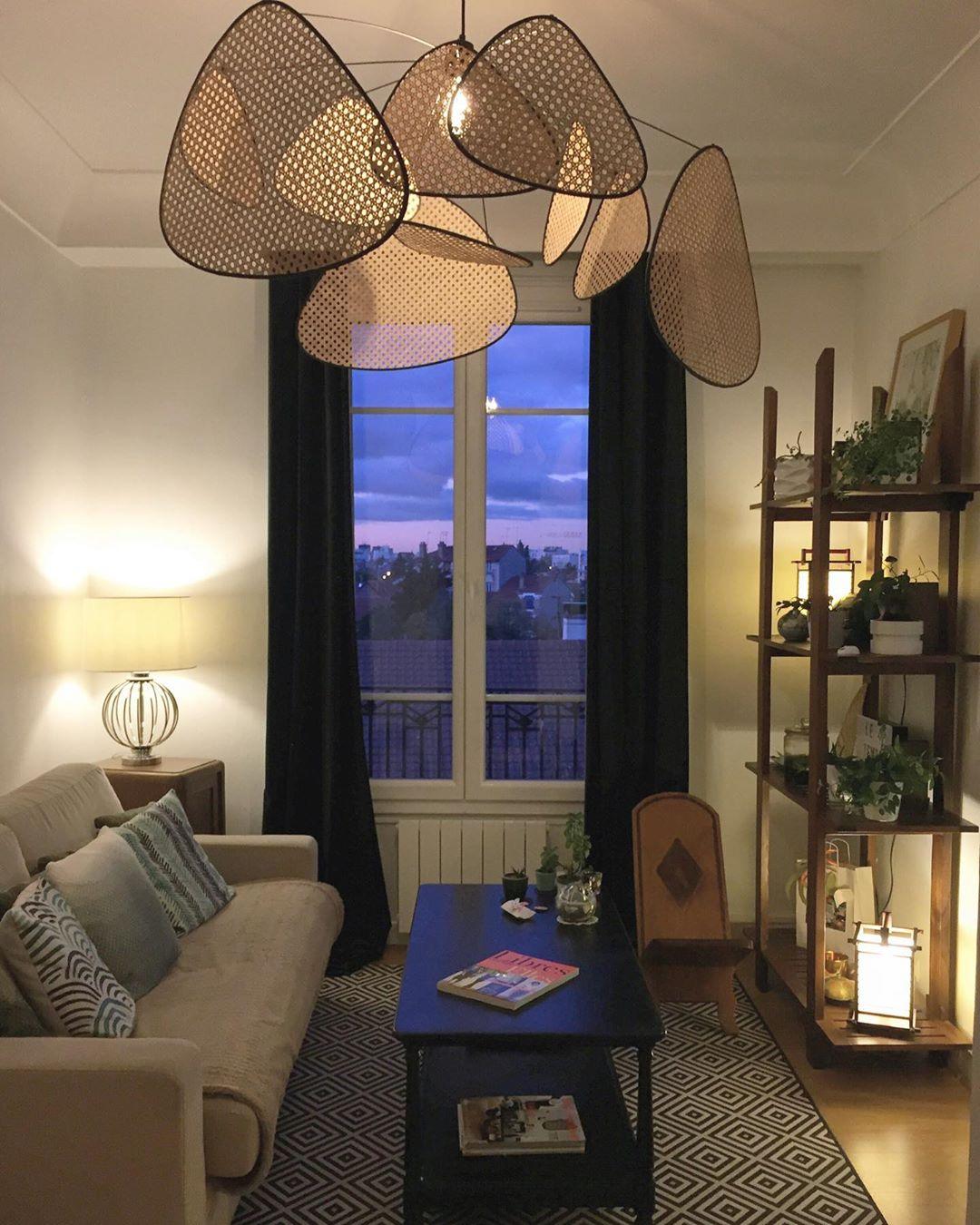 Natural Bamboo Screen Cannage Rattan Chandelier Retro Industrial Suspension Light