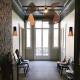 Natural Bamboo Screen Cannage Rattan Chandelier Retro Industrial Suspension Light