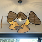 Natural Bamboo Screen Cannage Rattan Chandelier Retro Industrial Suspension Light