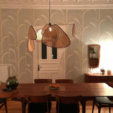 Natural Bamboo Screen Cannage Rattan Chandelier Retro Industrial Suspension Light