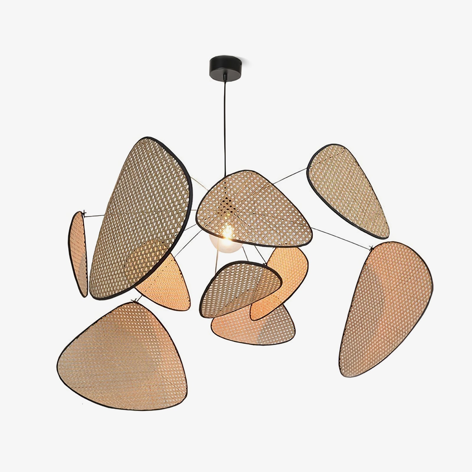 Natural Bamboo Screen Cannage Rattan Chandelier Retro Industrial Suspension Light