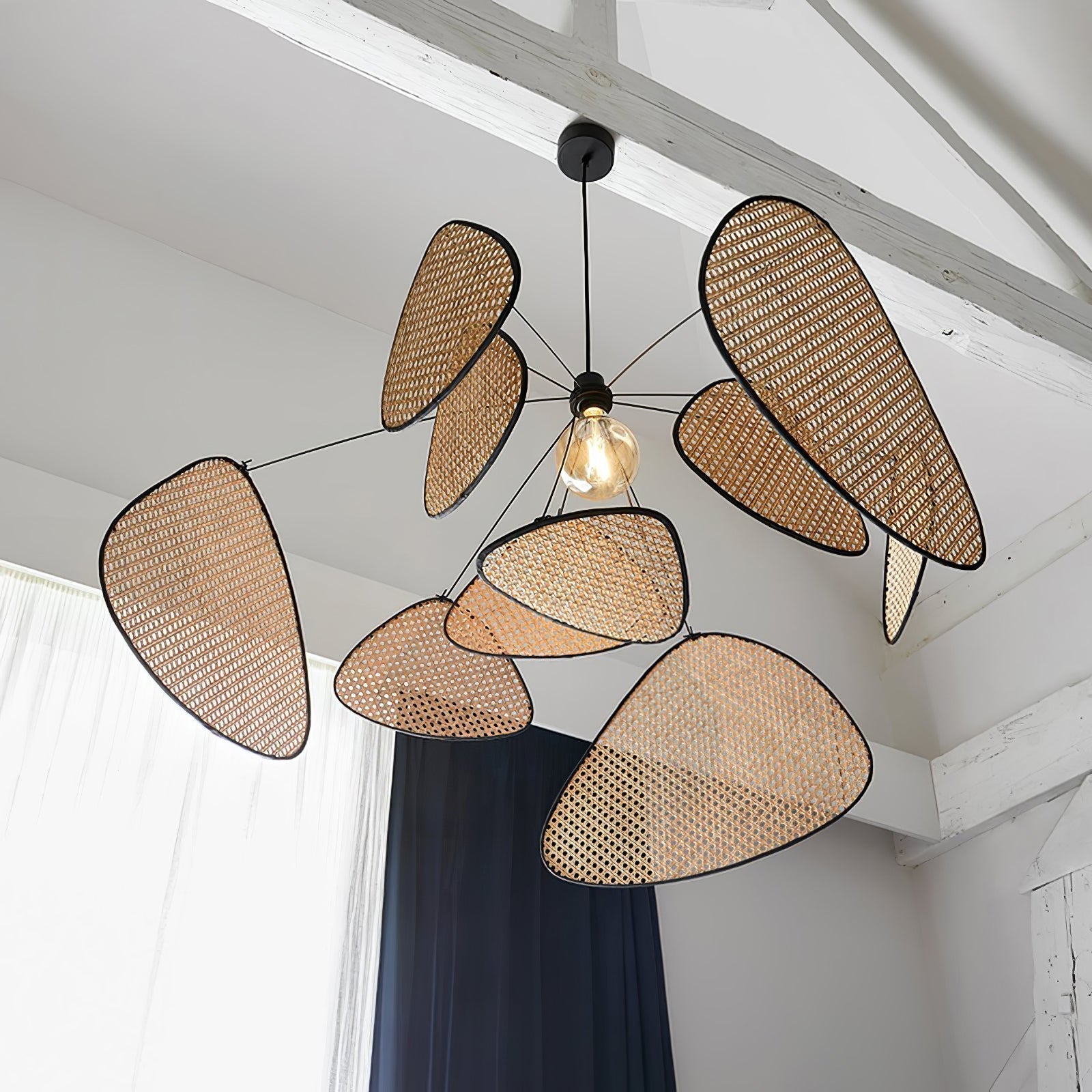 Natural Bamboo Screen Cannage Rattan Chandelier Retro Industrial Suspension Light