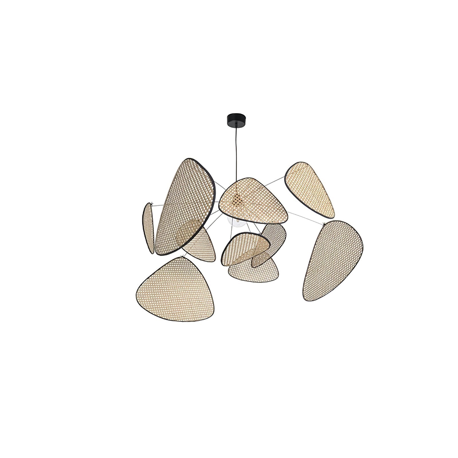 Natural Bamboo Screen Cannage Rattan Chandelier Retro Industrial Suspension Light