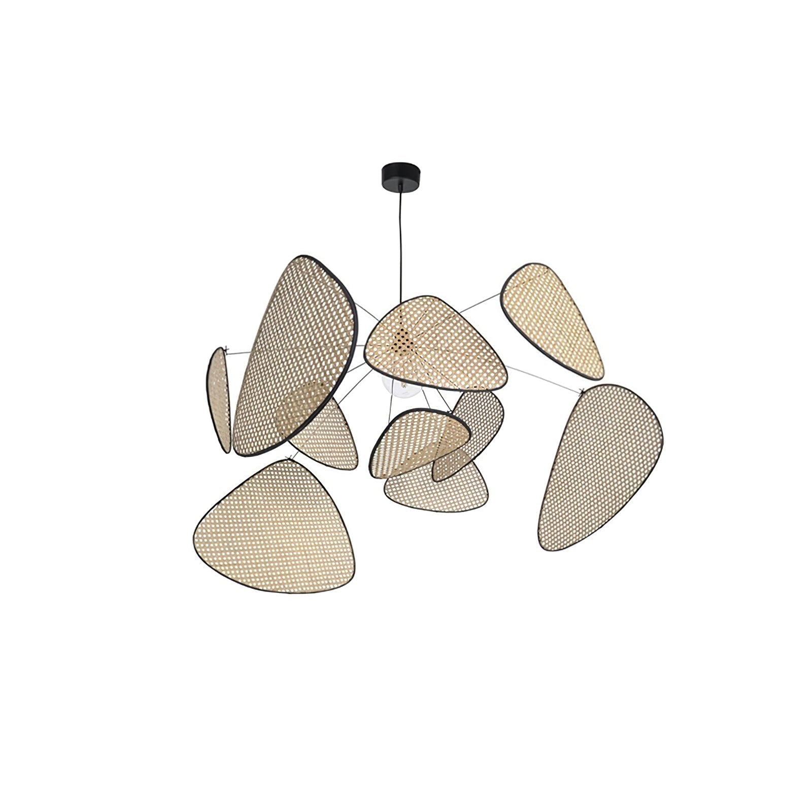 Natural Bamboo Screen Cannage Rattan Chandelier Retro Industrial Suspension Light