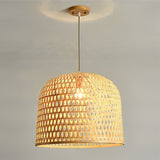 Natural Bamboo Woven Pendant Light Round Country Style Hanging Ceiling Lighting