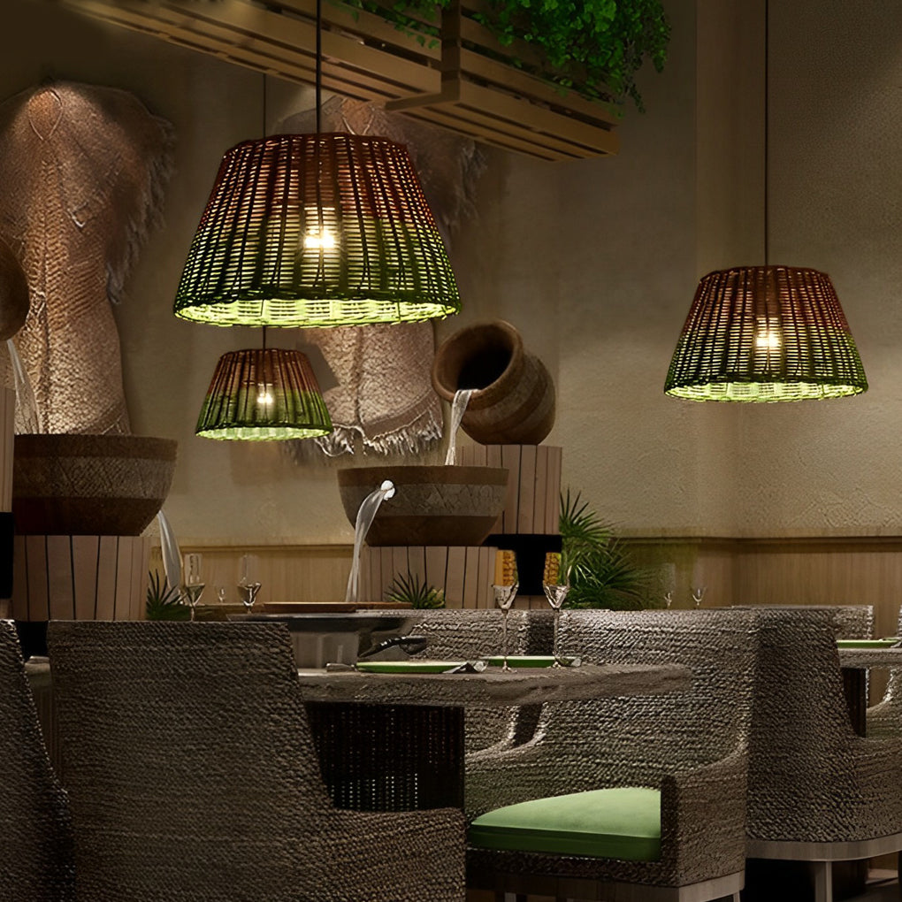 Natural Handmade Rattan Pendant Light Industrial Woven Chandelier for Kitchen and Dining Room