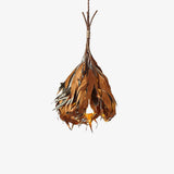 Natural Organic Dried Branch and Leaf Pendant Lamp Rustic Wood Leaf Chandelier