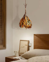 Natural Organic Dried Branch and Leaf Pendant Lamp Rustic Wood Leaf Chandelier