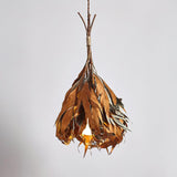 Natural Organic Dried Branch and Leaf Pendant Lamp Rustic Wood Leaf Chandelier