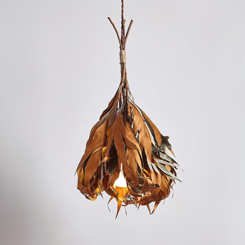 Natural Organic Dried Branch and Leaf Pendant Lamp Rustic Wood Leaf Chandelier