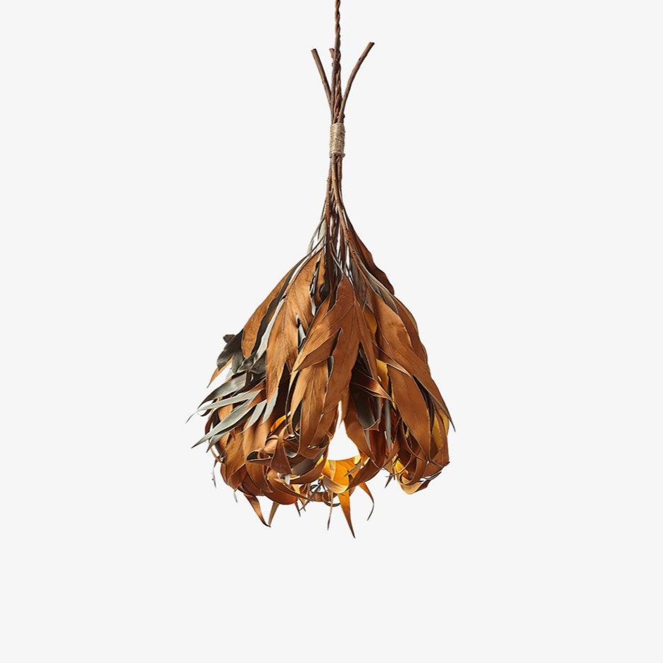 Natural Organic Dried Branch and Leaf Pendant Lamp Rustic Wood Leaf Chandelier