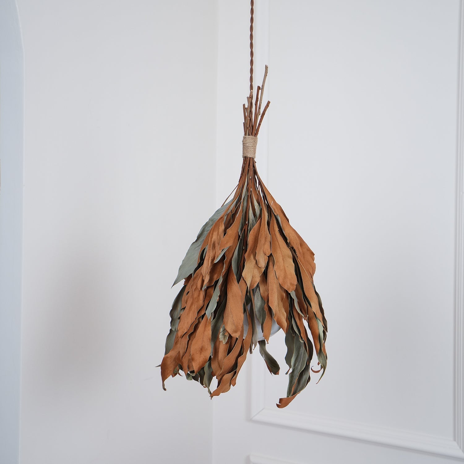 Natural Organic Dried Branch and Leaf Pendant Lamp Rustic Wood Leaf Chandelier