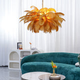 Natural Ostrich Feather Gasolier Chandelier with Polished Brass Frame for Luxury Interiors
