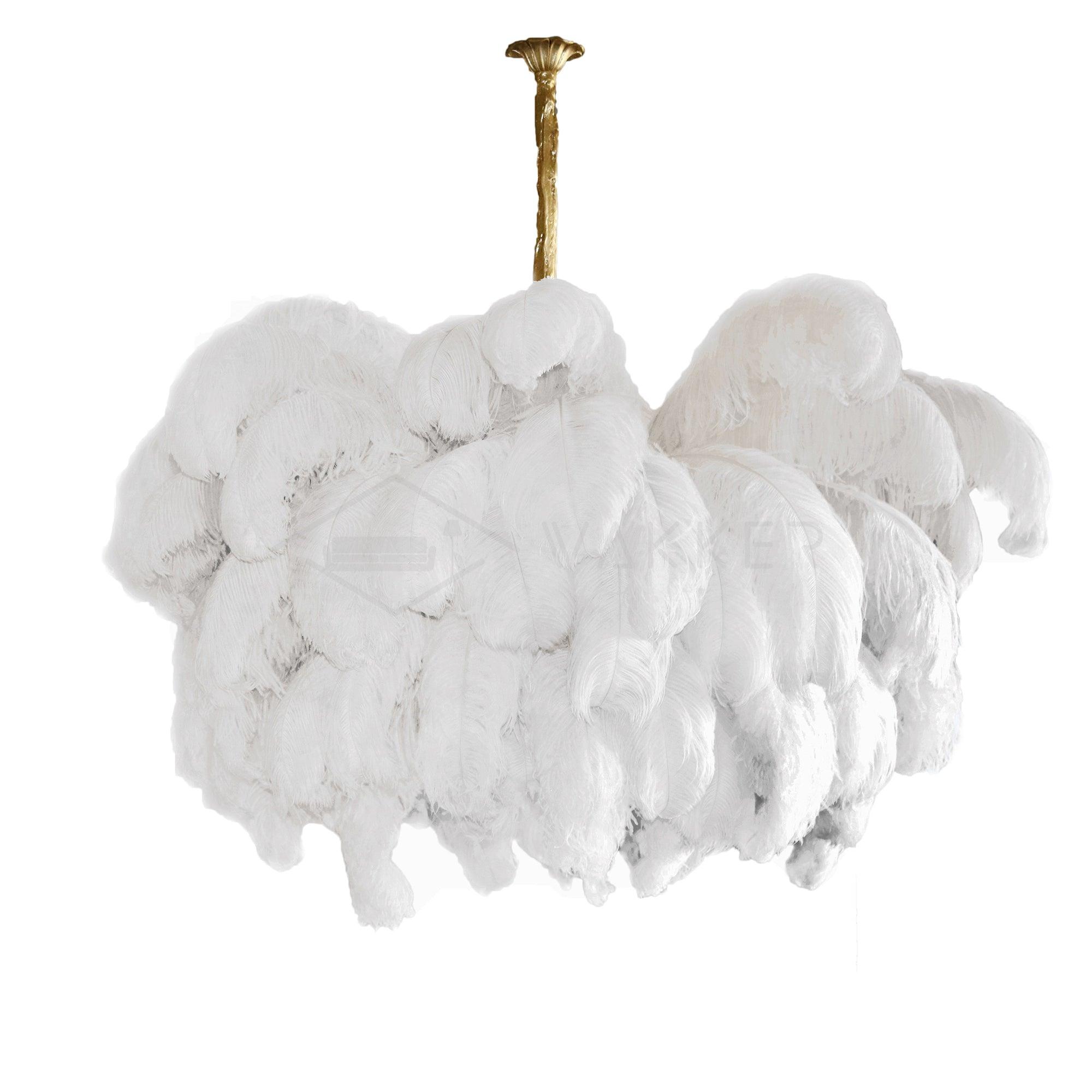 Natural Ostrich Feather Gasolier Chandelier with Polished Brass Frame for Luxury Interiors