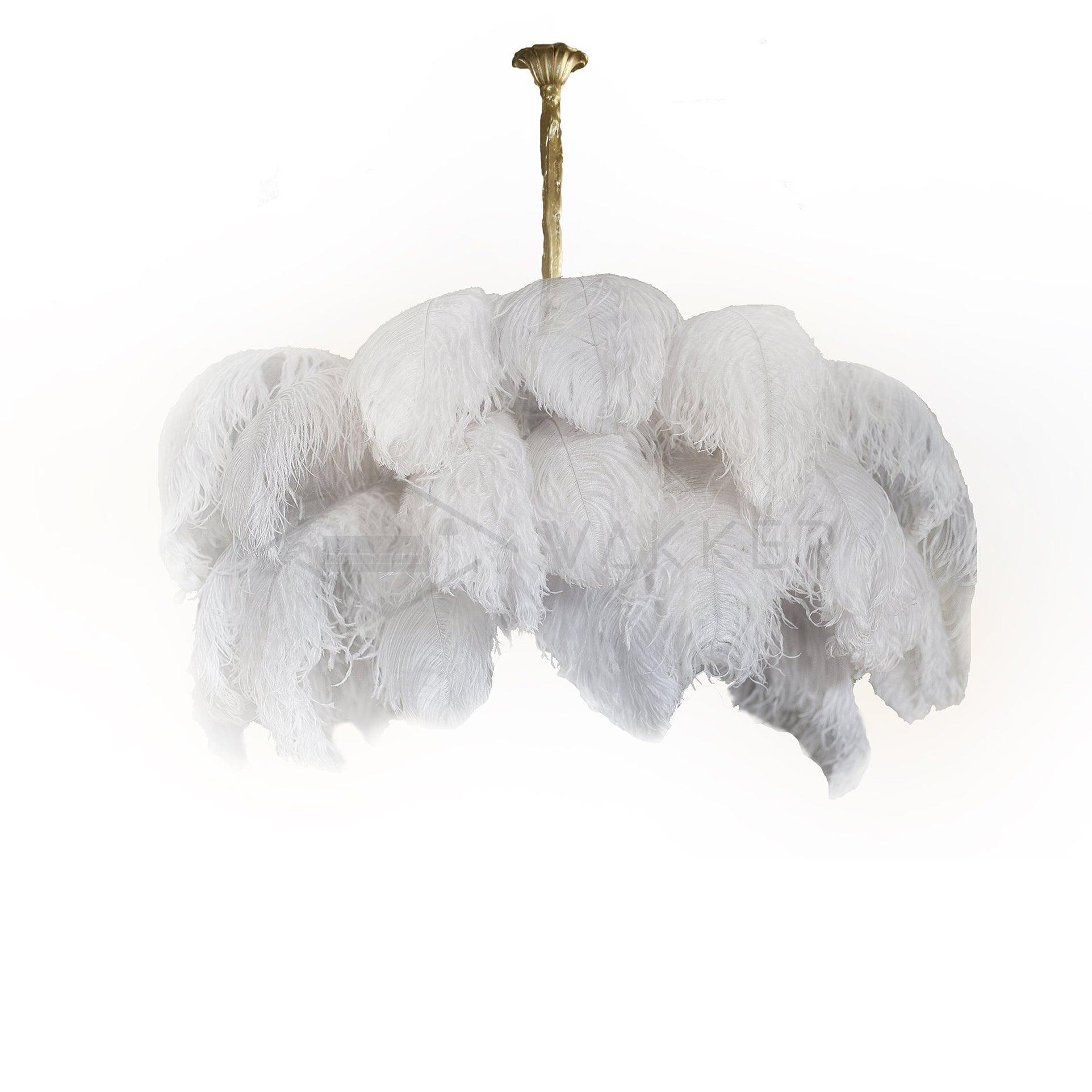 Natural Ostrich Feather Gasolier Chandelier with Polished Brass Frame for Luxury Interiors