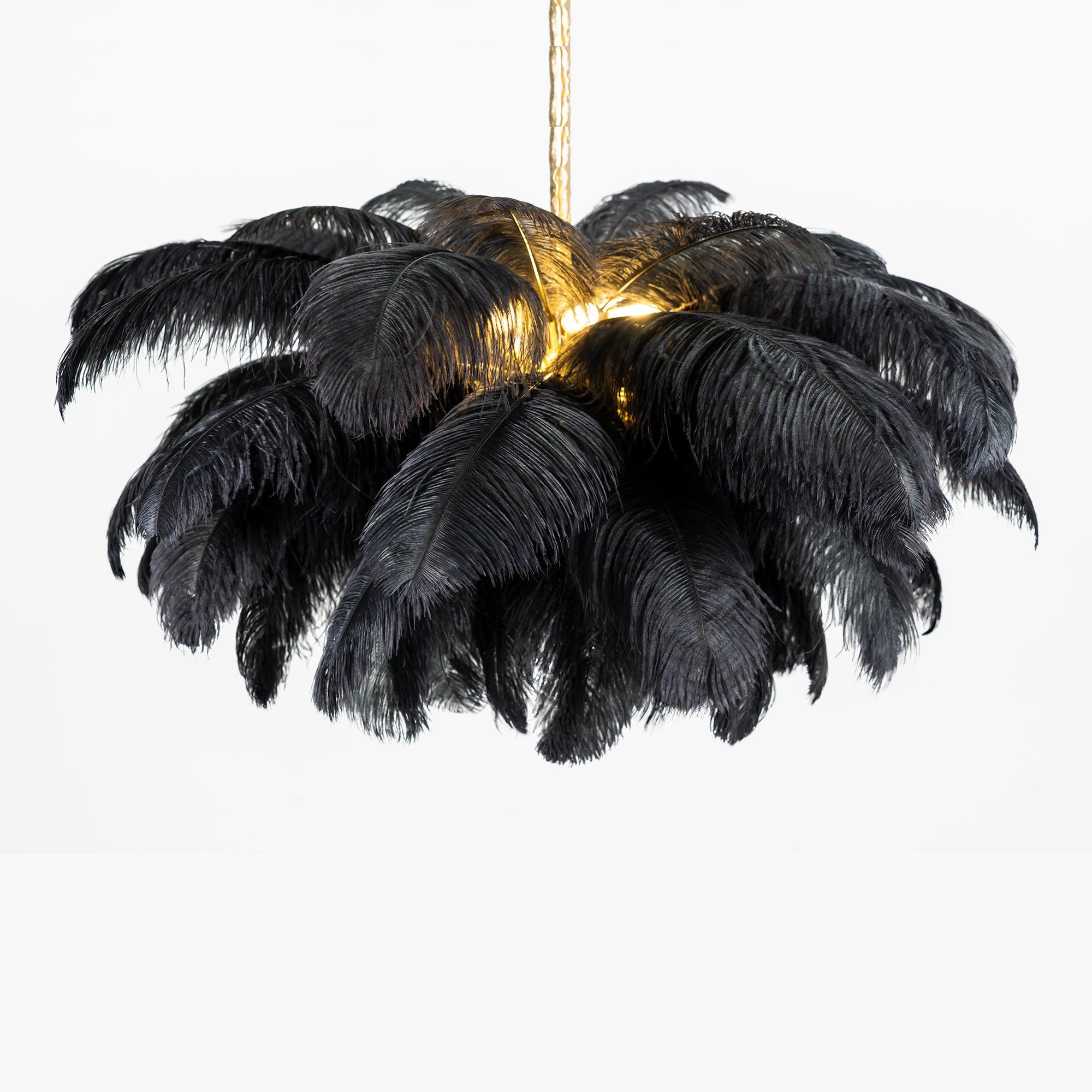 Natural Ostrich Feather Gasolier Chandelier with Polished Brass Frame for Luxury Interiors
