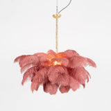 Natural Ostrich Feather Gasolier Chandelier with Polished Brass Frame for Luxury Interiors