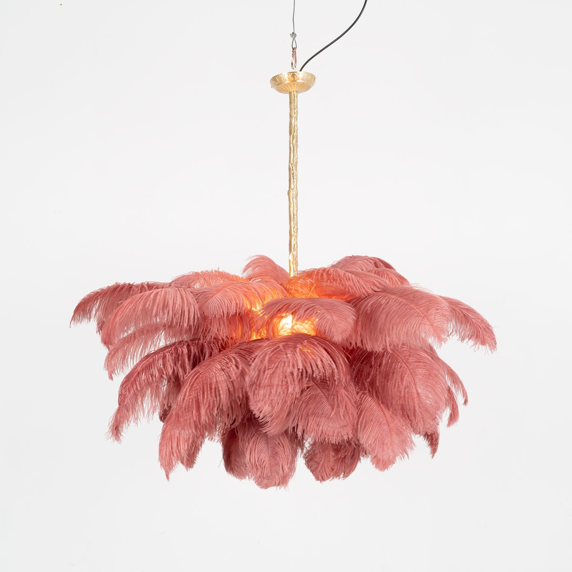 Natural Ostrich Feather Gasolier Chandelier with Polished Brass Frame for Luxury Interiors