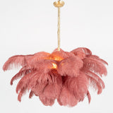 Natural Ostrich Feather Gasolier Chandelier with Polished Brass Frame for Luxury Interiors