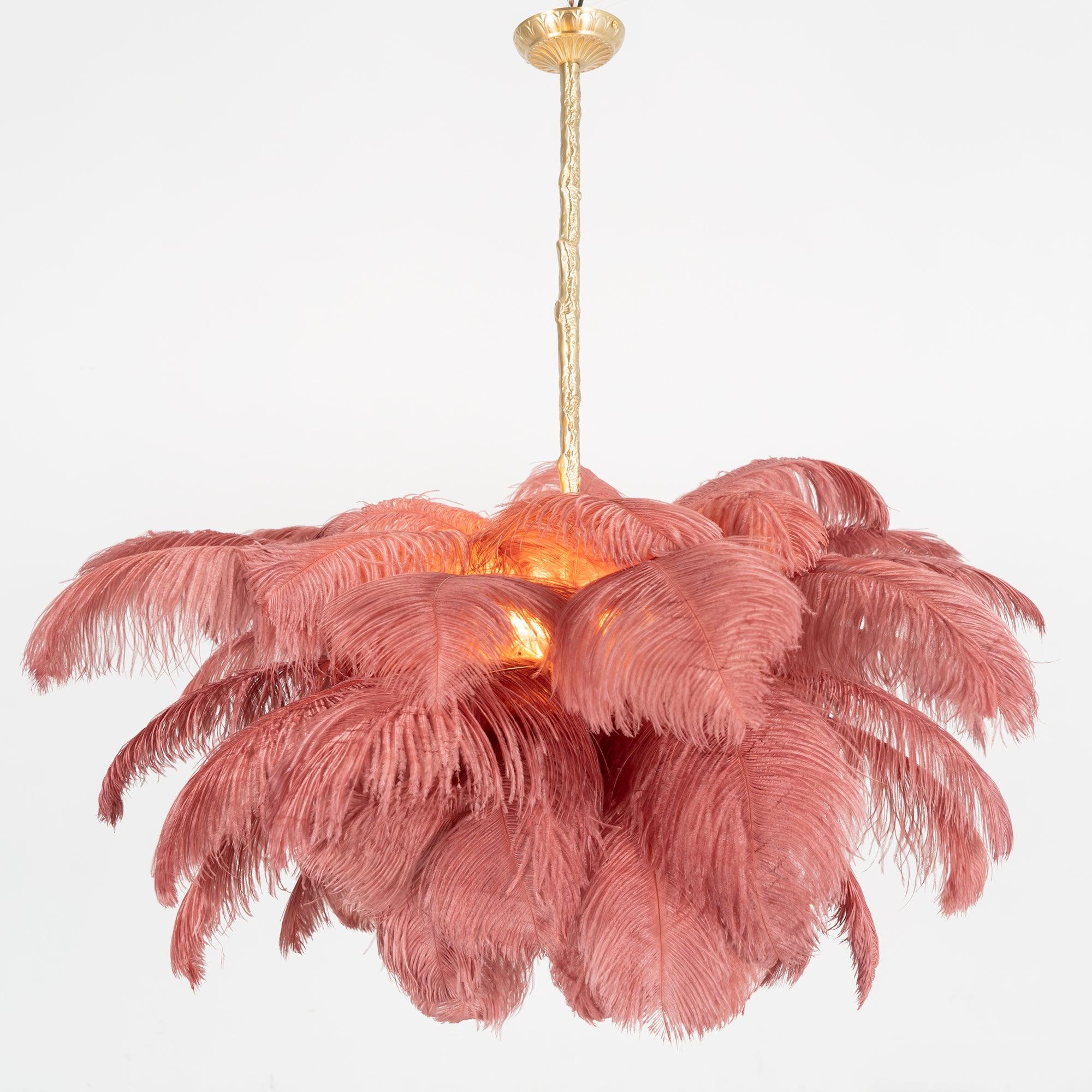 Natural Ostrich Feather Gasolier Chandelier with Polished Brass Frame for Luxury Interiors