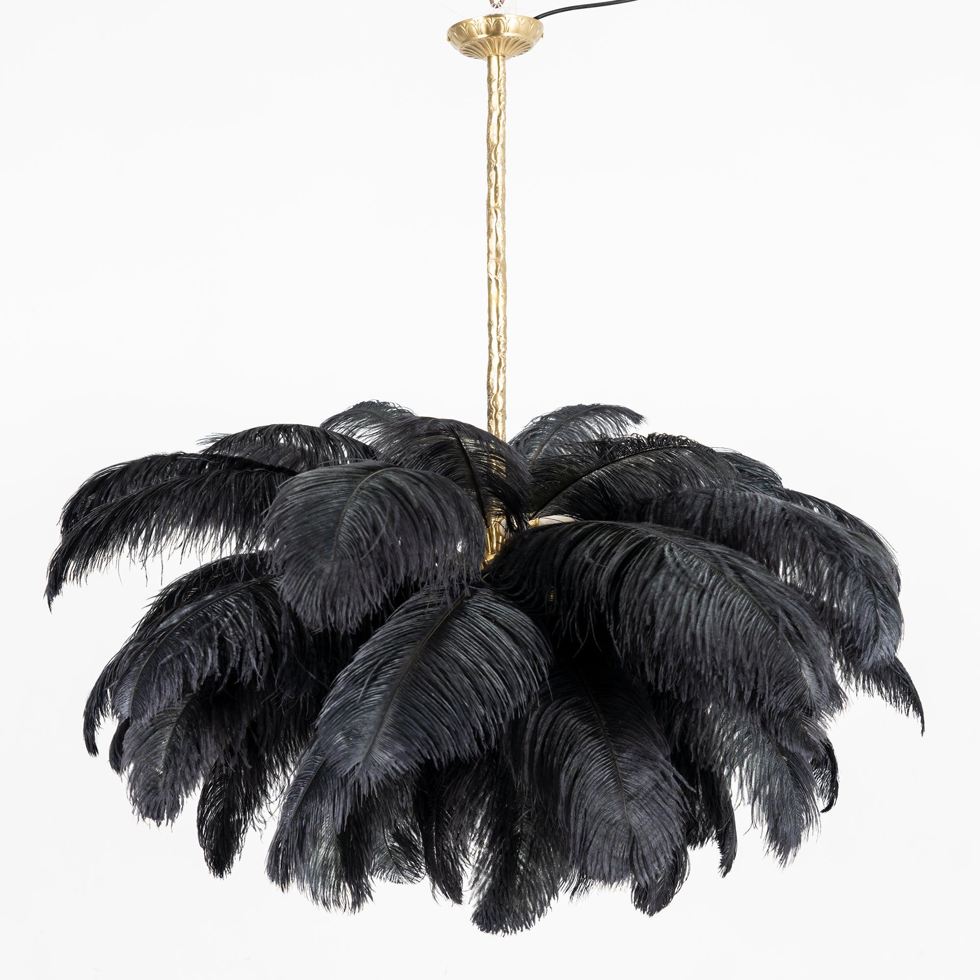 Natural Ostrich Feather Gasolier Chandelier with Polished Brass Frame for Luxury Interiors
