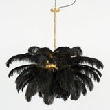 Natural Ostrich Feather Gasolier Chandelier with Polished Brass Frame for Luxury Interiors
