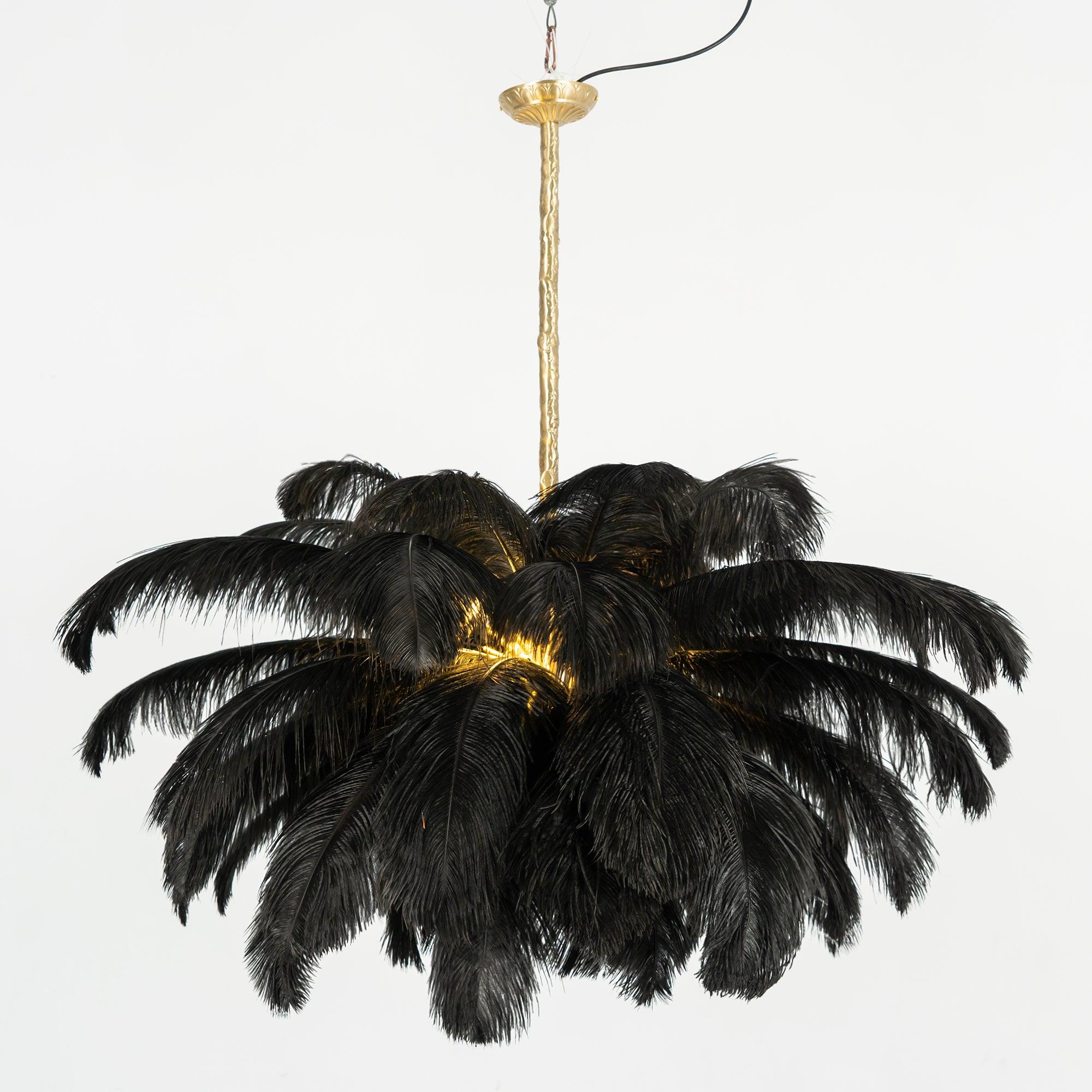 Natural Ostrich Feather Gasolier Chandelier with Polished Brass Frame for Luxury Interiors