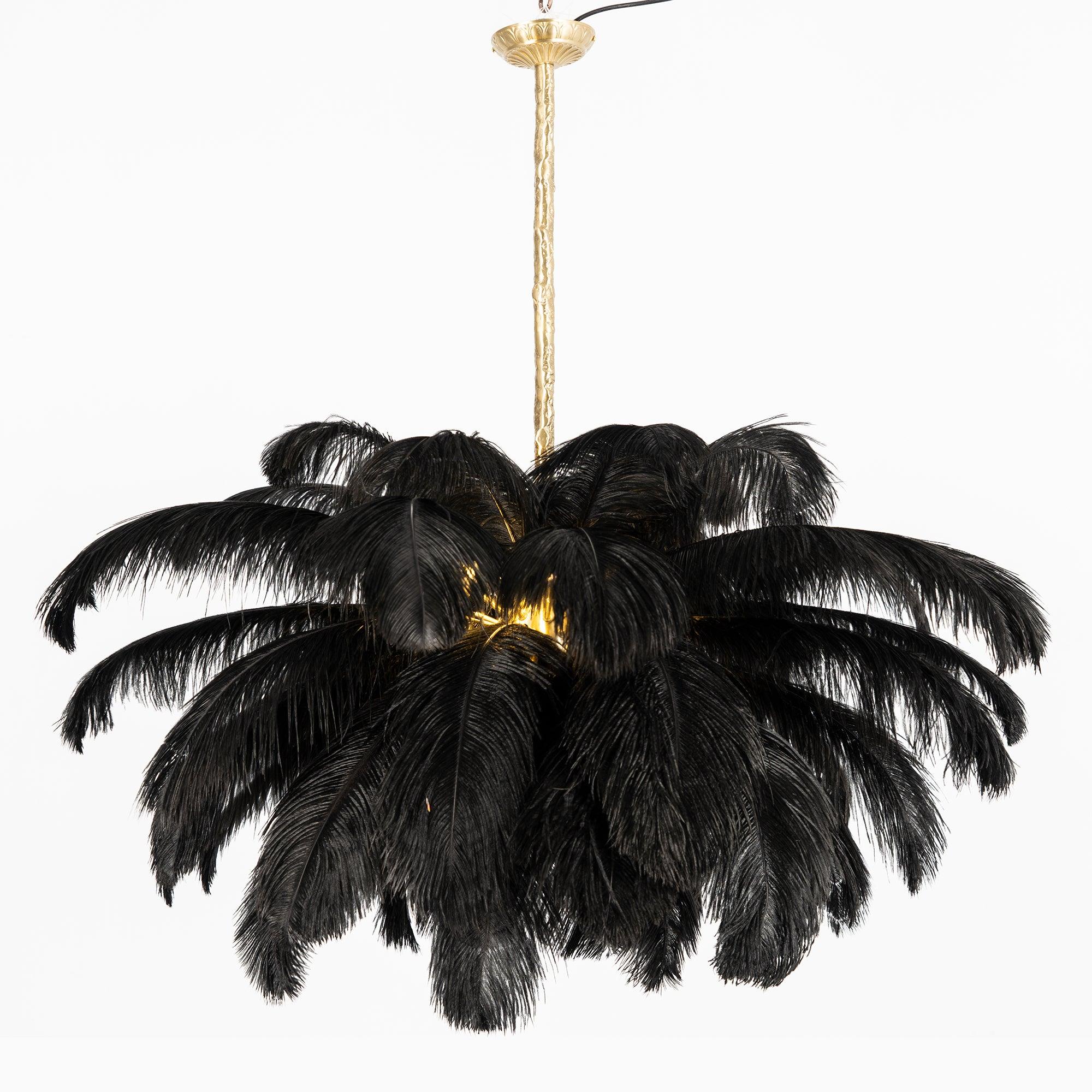 Natural Ostrich Feather Gasolier Chandelier with Polished Brass Frame for Luxury Interiors