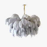 Natural Ostrich Feather Gasolier Chandelier with Polished Brass Frame for Luxury Interiors