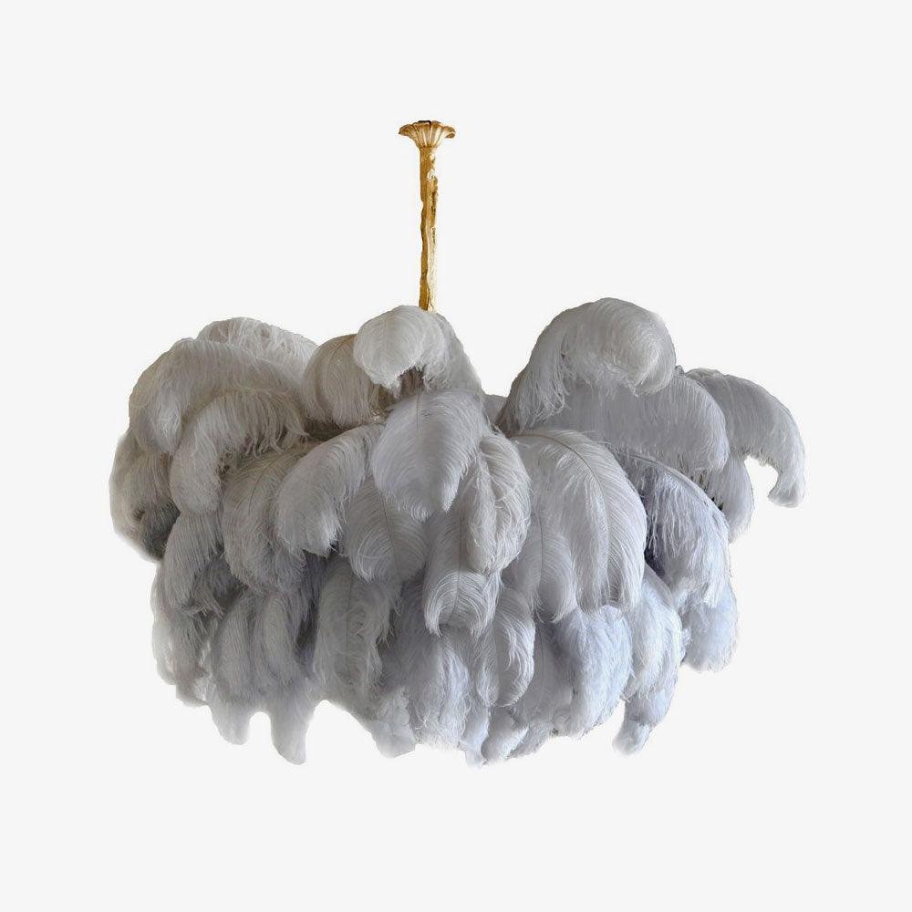 Natural Ostrich Feather Gasolier Chandelier with Polished Brass Frame for Luxury Interiors