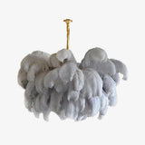 Natural Ostrich Feather Gasolier Chandelier with Polished Brass Frame for Luxury Interiors
