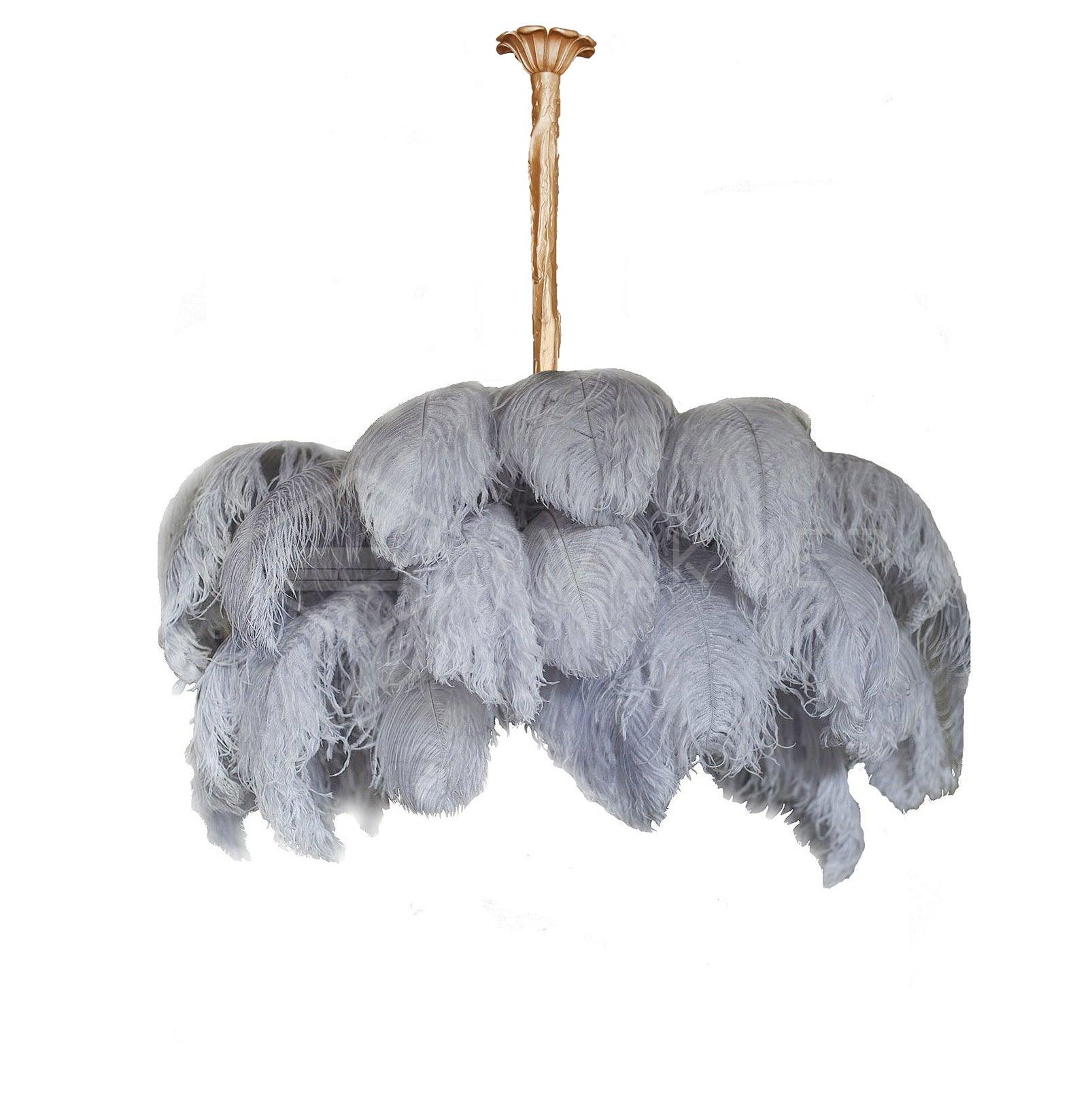 Natural Ostrich Feather Gasolier Chandelier with Polished Brass Frame for Luxury Interiors