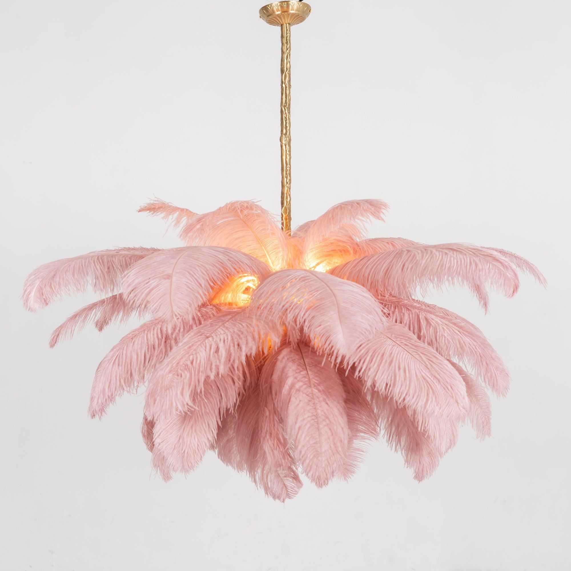 Natural Ostrich Feather Gasolier Chandelier with Polished Brass Frame for Luxury Interiors
