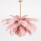 Natural Ostrich Feather Gasolier Chandelier with Polished Brass Frame for Luxury Interiors