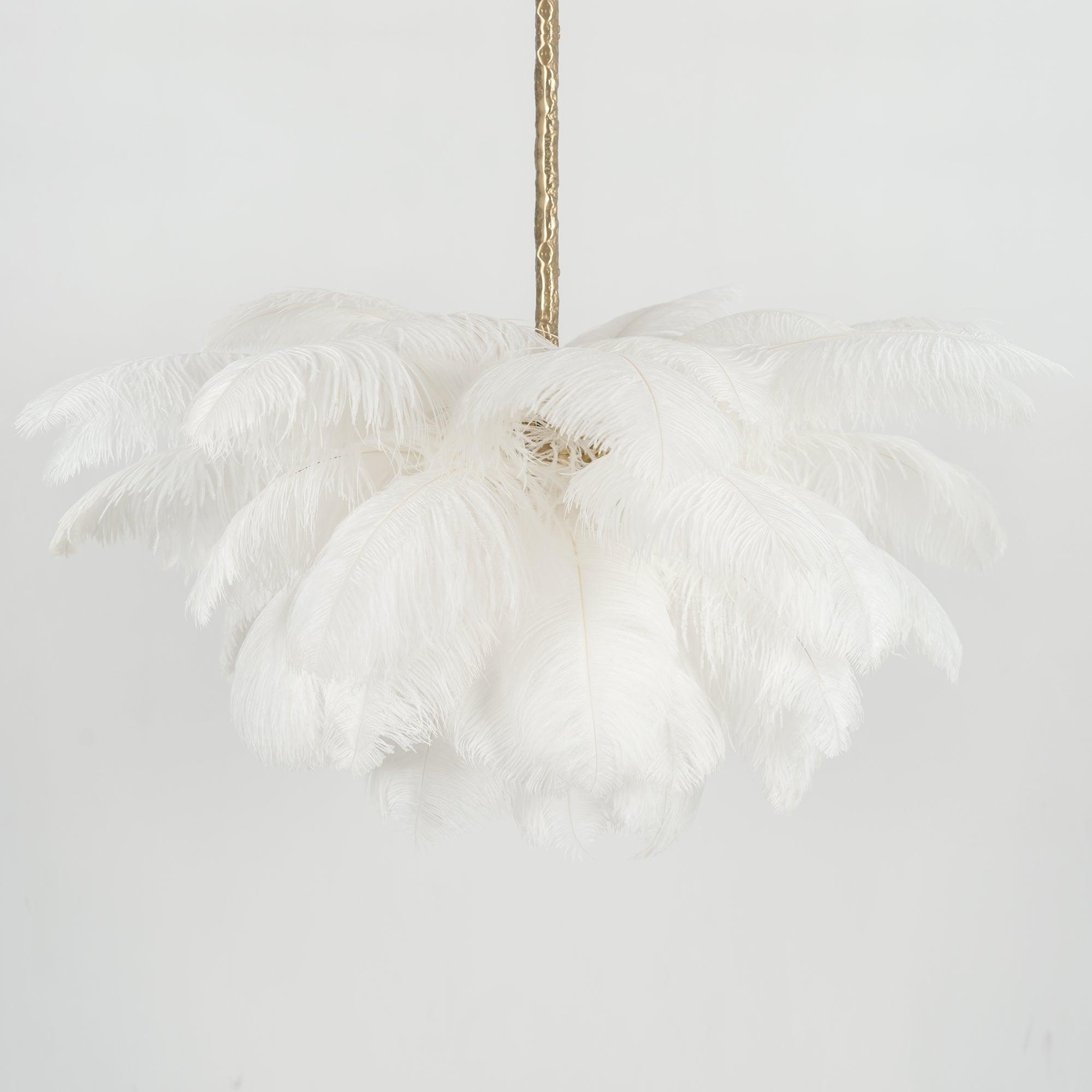 Natural Ostrich Feather Gasolier Chandelier with Polished Brass Frame for Luxury Interiors