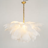 Natural Ostrich Feather Gasolier Chandelier with Polished Brass Frame for Luxury Interiors